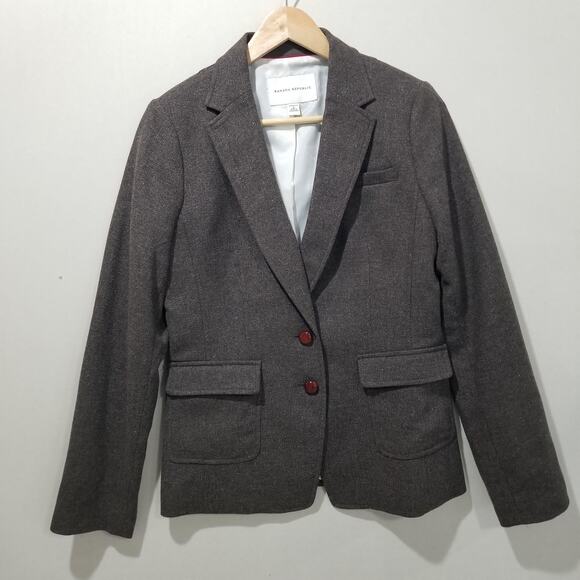 Banana Republic Blazer Womens 8 Brown Wool Blend Jacket Elbow Patches - Picture 11 of 11